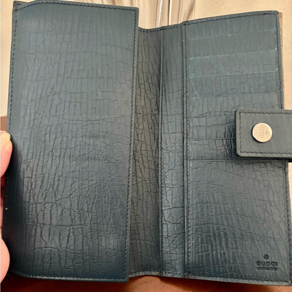 Authentic Gucci GG Guccissima Canvas/Blue Leather Long Wallet/Coin Pocket - Picture 9 of 11
